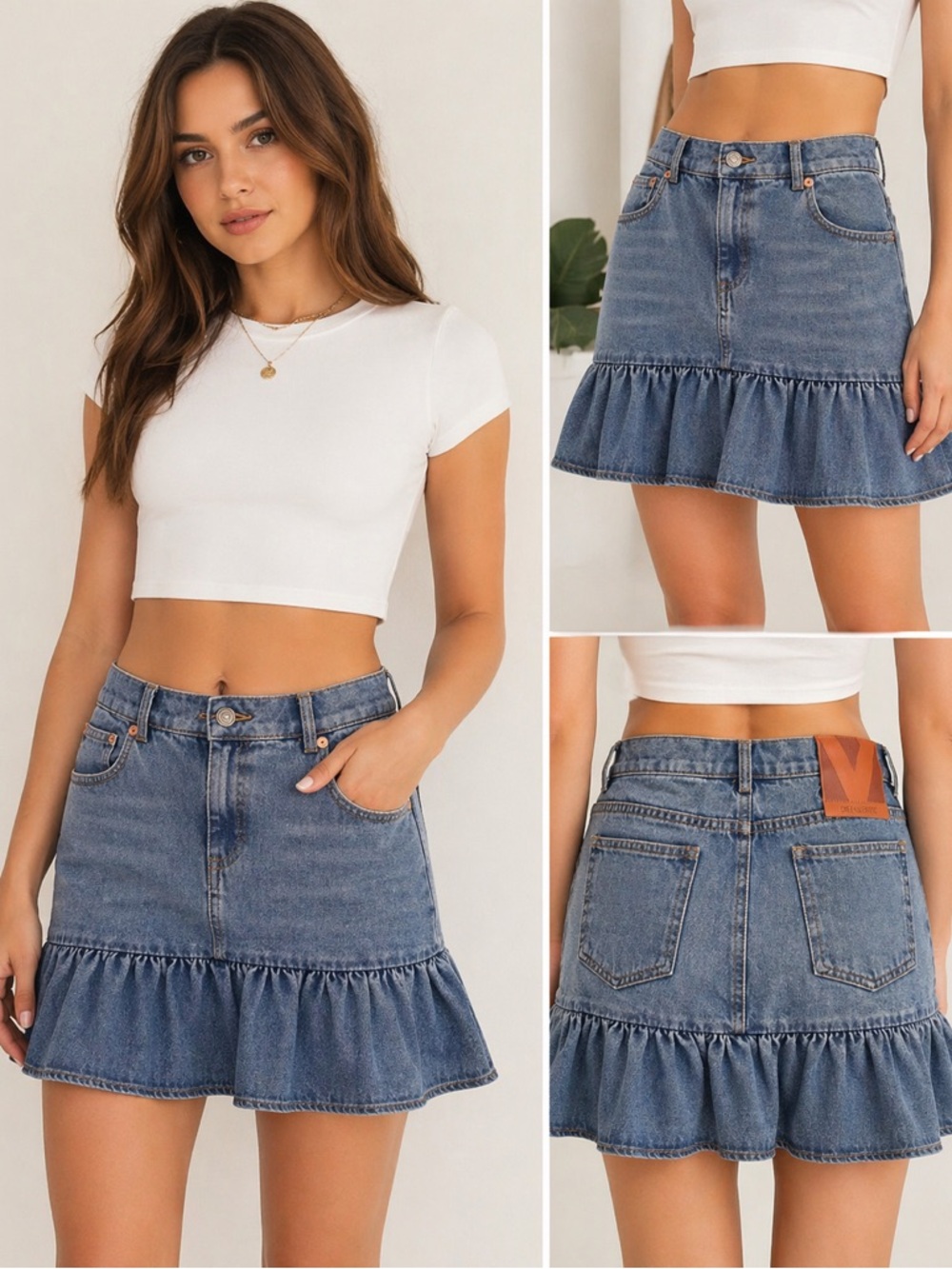 Valentino Denim Ruffle Mini Skirt - Mid Blue-NWOT